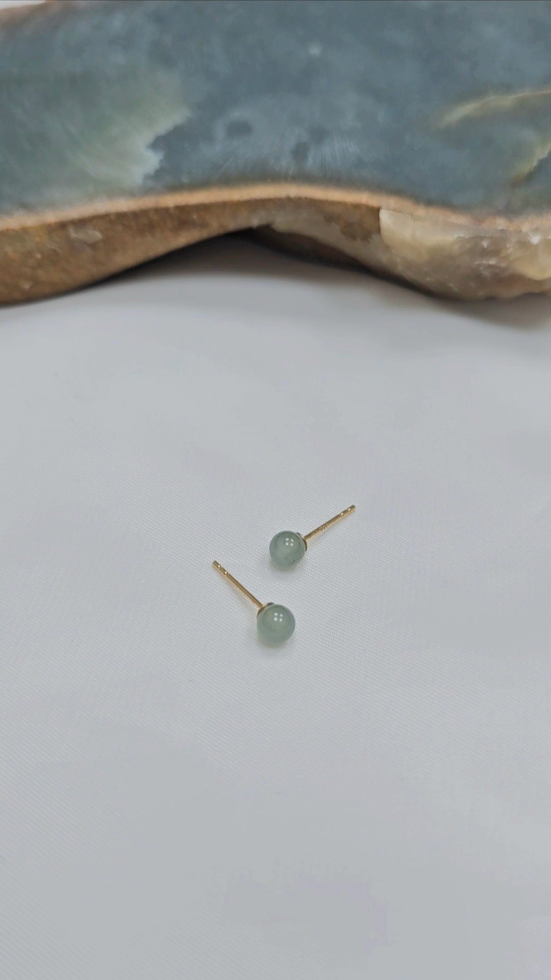 Yuan | Minimalist Jadeite Stud Earrings in Aqua Green