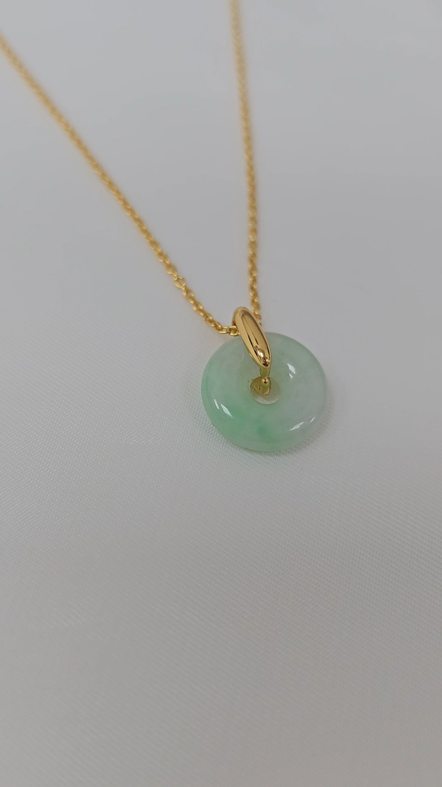 Guardian | Vintage Safekeeping 'Ping An' Jadeite Pendant in Pastel Green (13mm, 18K Gold Vermeil/Solid Gold)