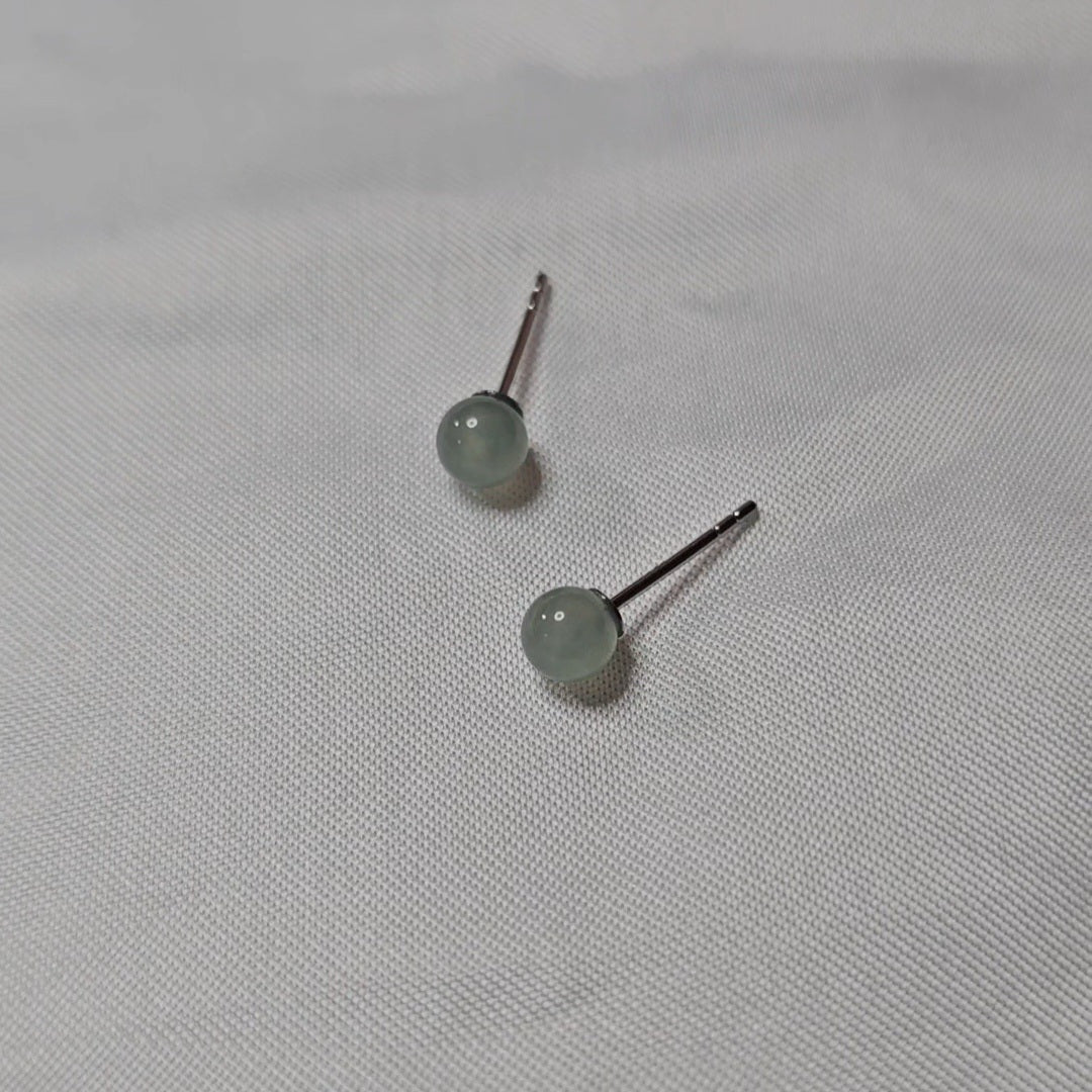 Yuan | Minimalist Jadeite Stud Earrings in Aqua Green