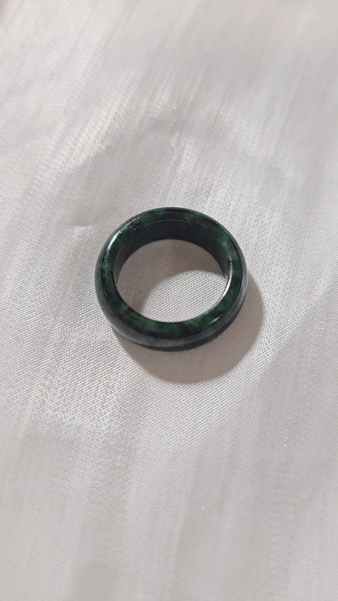 Yuan | Untreated Grade-A Jadeite Ring in Black Floral Green