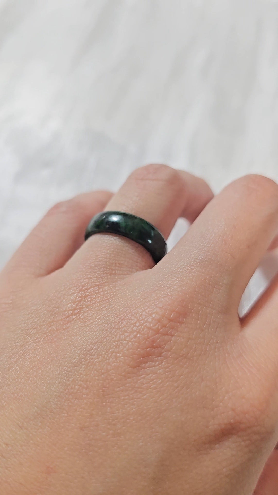 Yuan | Untreated Grade-A Jadeite Ring in Black Floral Green