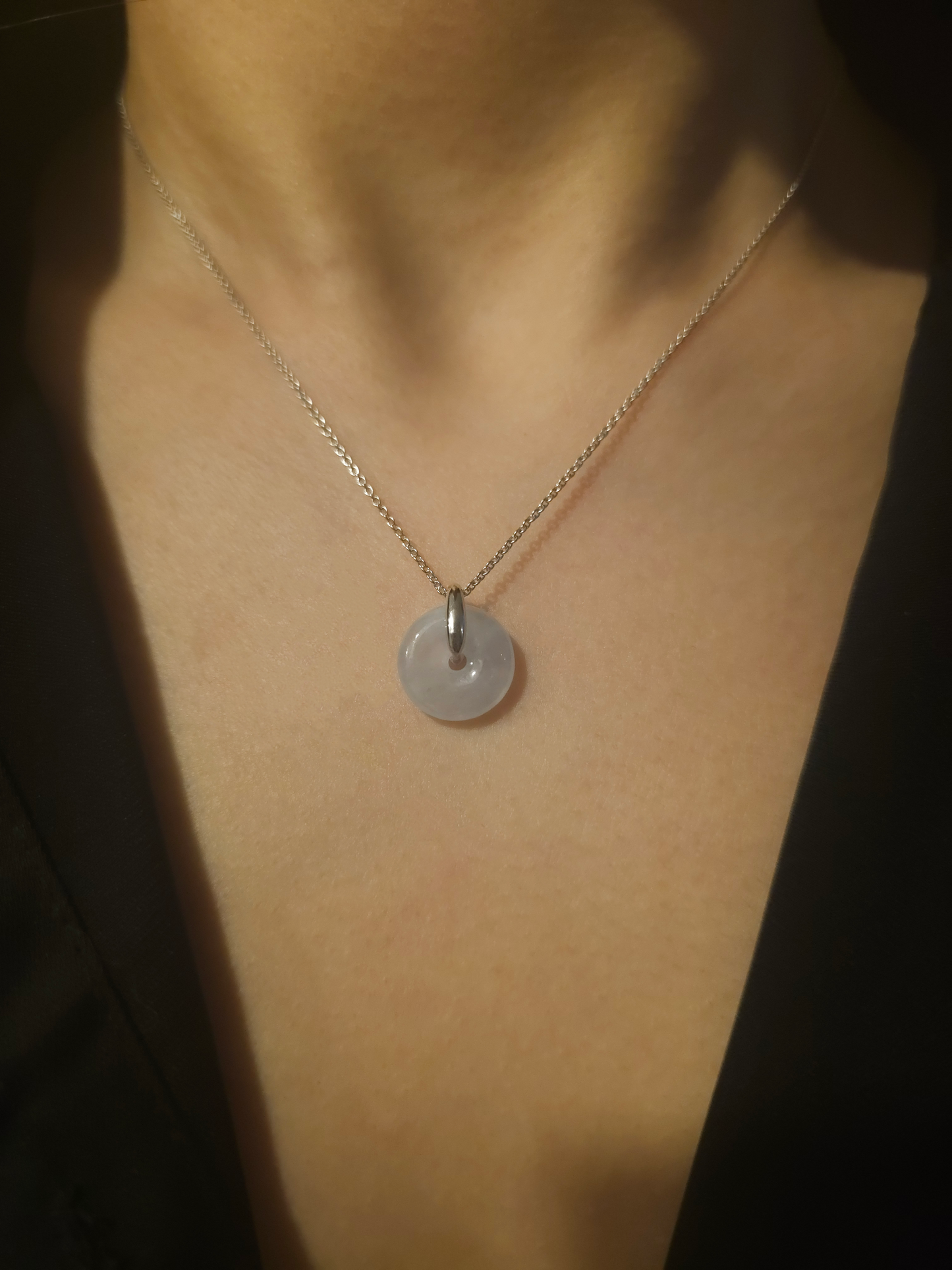 Guardian | Dreamy Safekeeping 'Ping An' Jadeite Pendant in Icy Mist (13mm, Silver)