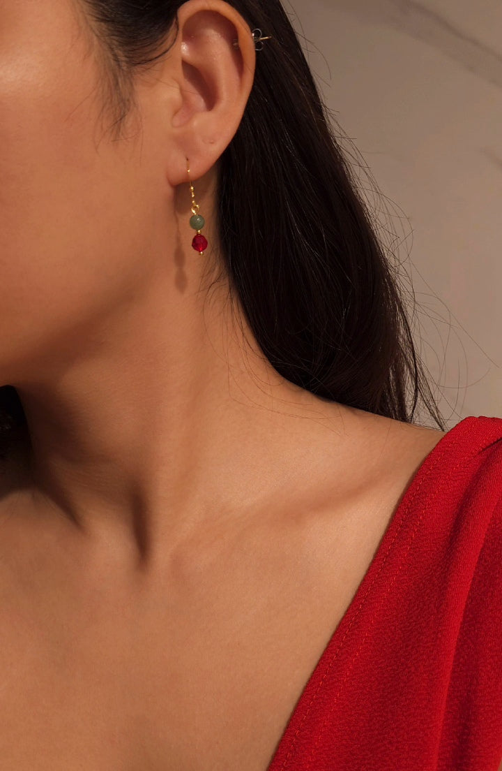 Yuan | Prosperity Jadeite Drop Earrings in Aqua Green