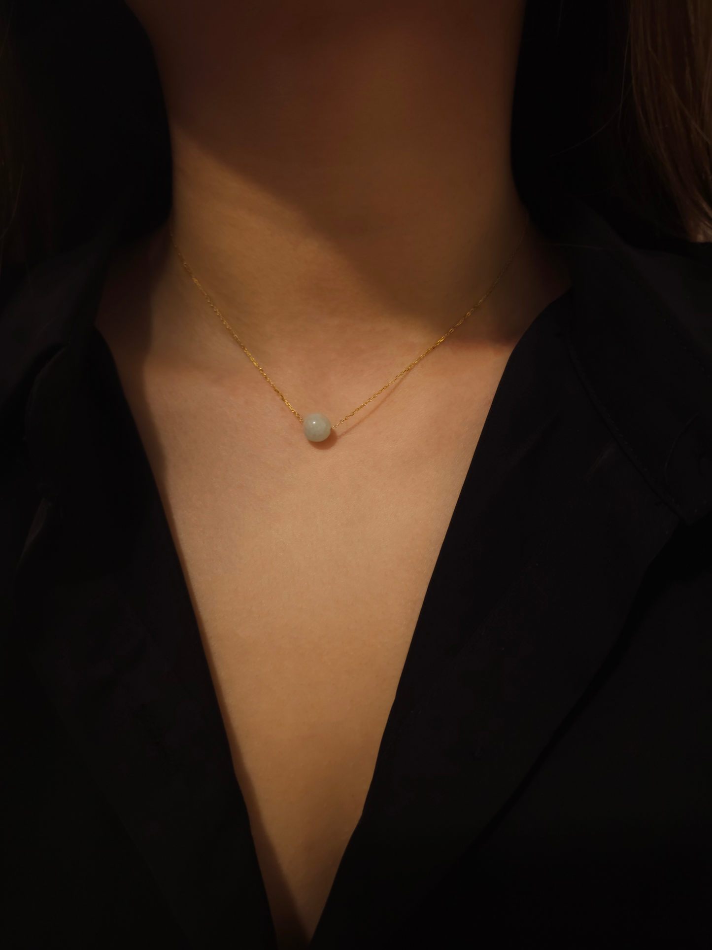 Yuan | Minimalist Floating Jadeite Necklace in Misty Sage Green