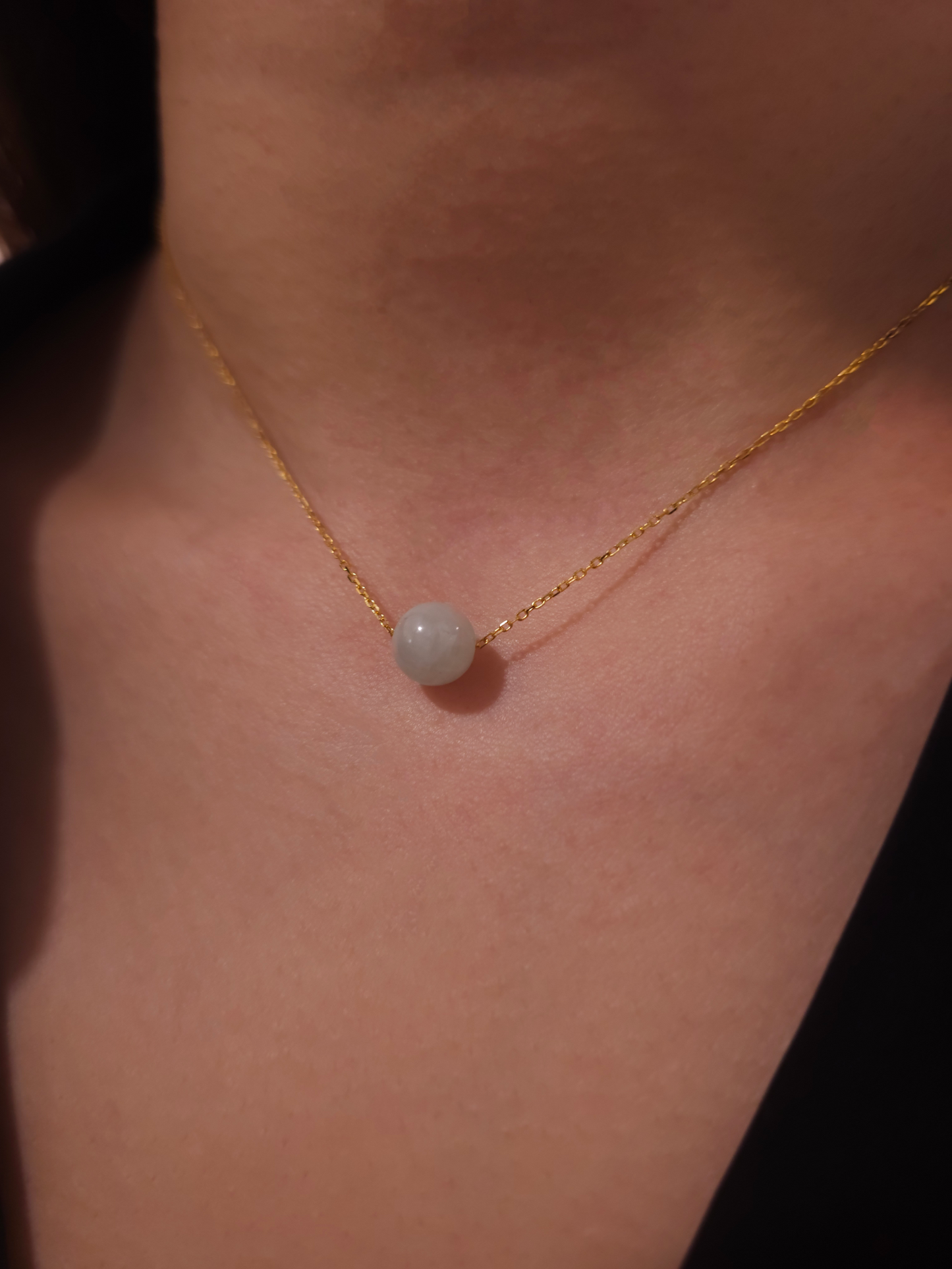 Yuan | Minimalist Floating Jadeite Necklace in Misty Sage Green
