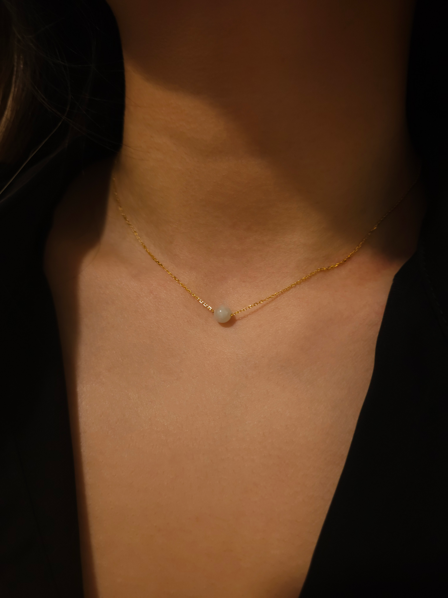 Yuan | Minimalist Floating Jadeite Necklace in Misty Sage Green