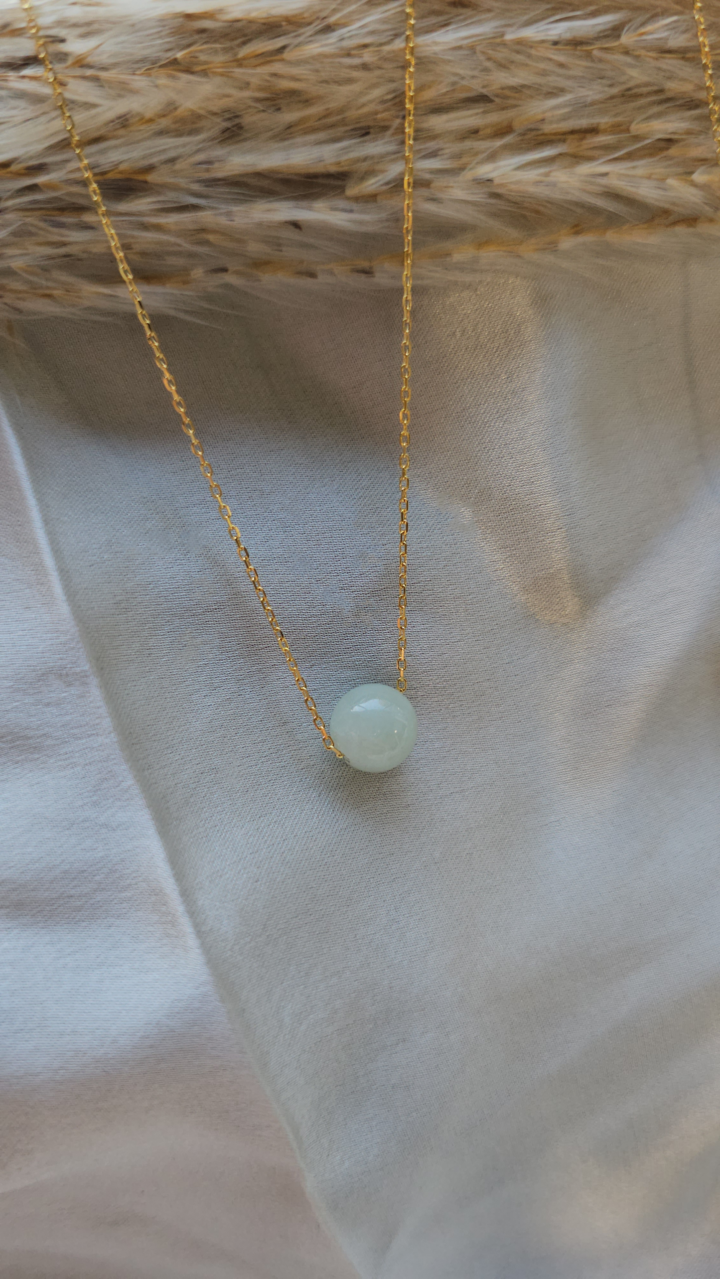 Yuan | Minimalist Floating Jadeite Necklace in Misty Sage Green