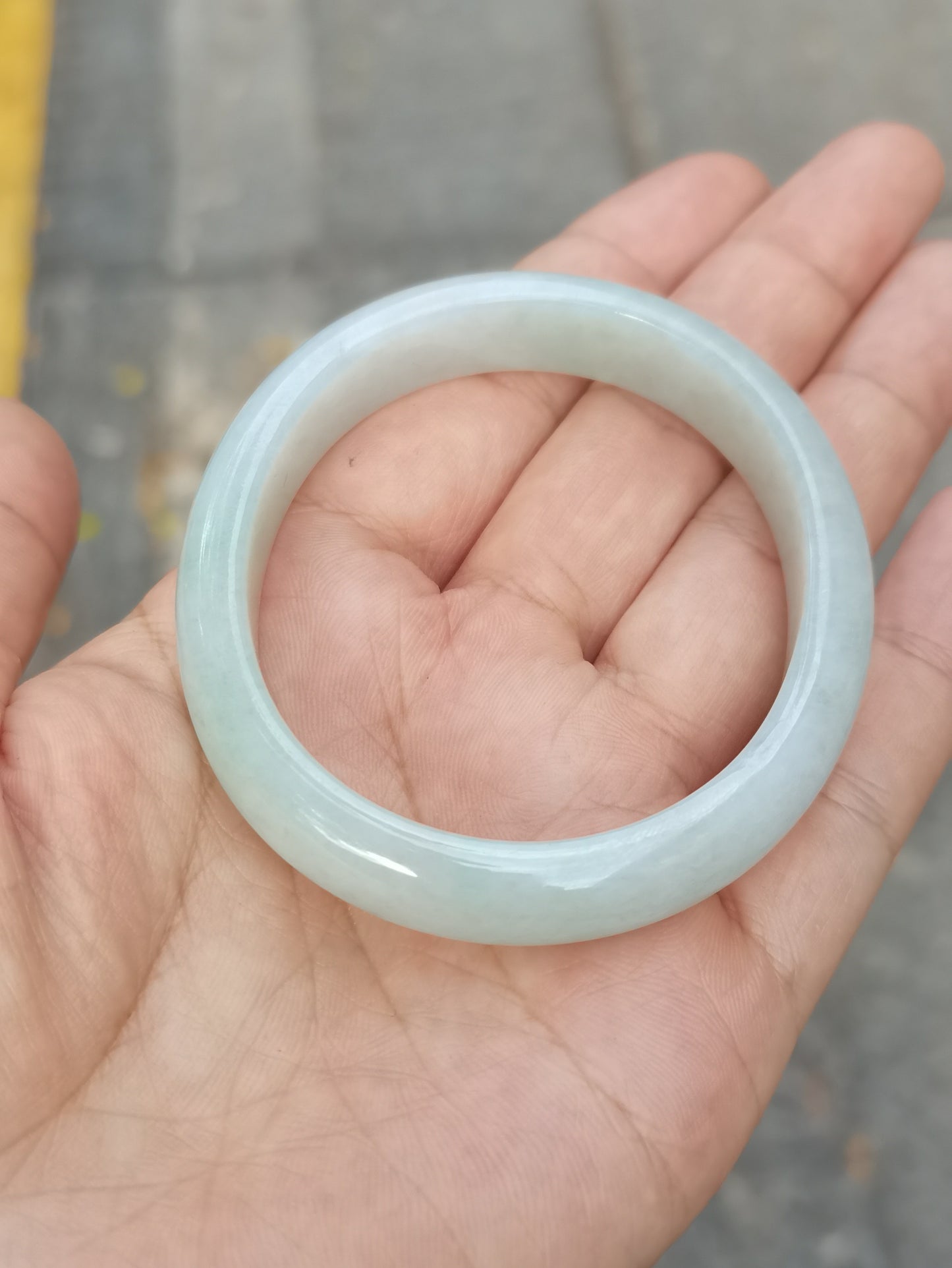 GUARDIAN | JAYDE Natural Grade-A Jadeite Bangle in Dreamy White with pale green undertone (54.6mm Oval)