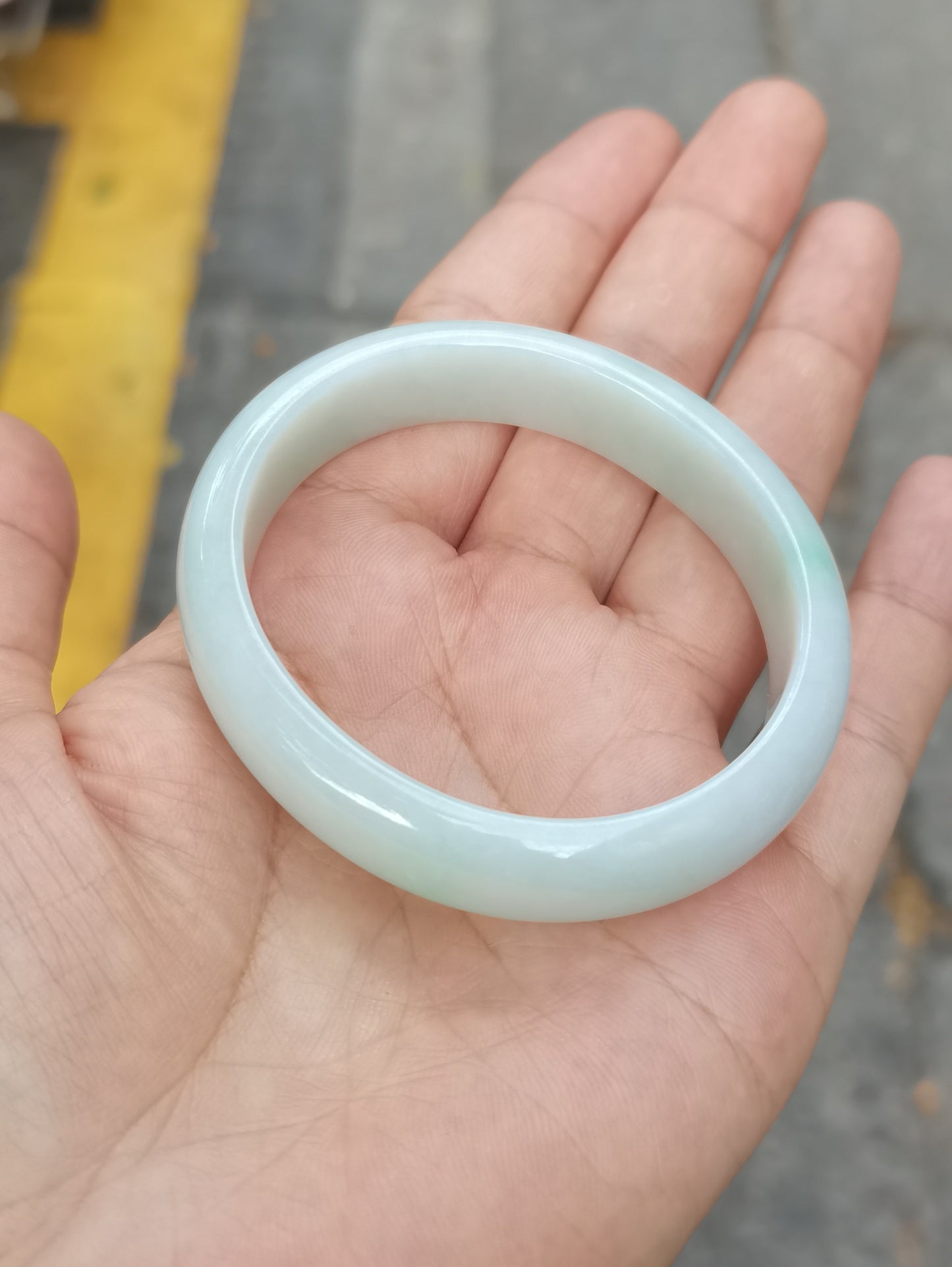 GUARDIAN | JAYDE Natural Grade-A Jadeite Bangle in Dreamy White with pale green undertone (52.1mm Oval)