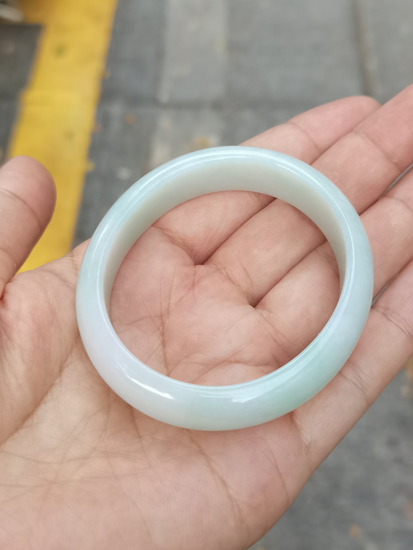 GUARDIAN | JAYDE Natural Grade-A Jadeite Bangle in Dreamy White with pale green undertone (52.1mm Oval)