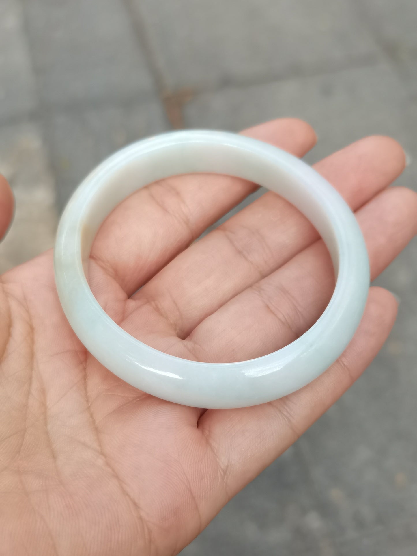 GUARDIAN | JAYDE Natural Grade-A Jadeite Bangle in Dreamy White & Yellow Haze (54.7mm Oval)