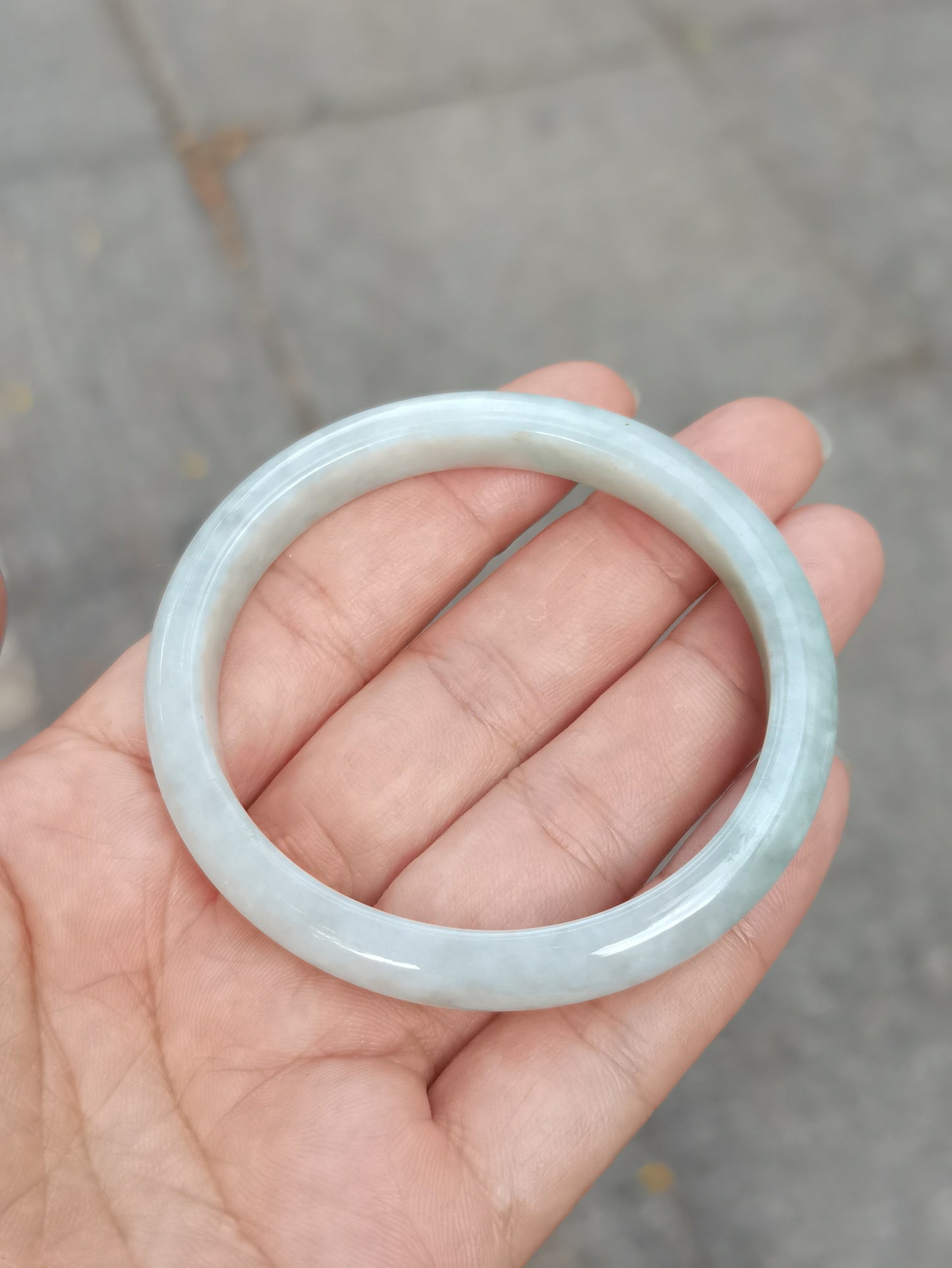GUARDIAN | JAYDE Natural Grade-A Jadeite Bangle in Dreamy White & Green (53.8mm Oval)