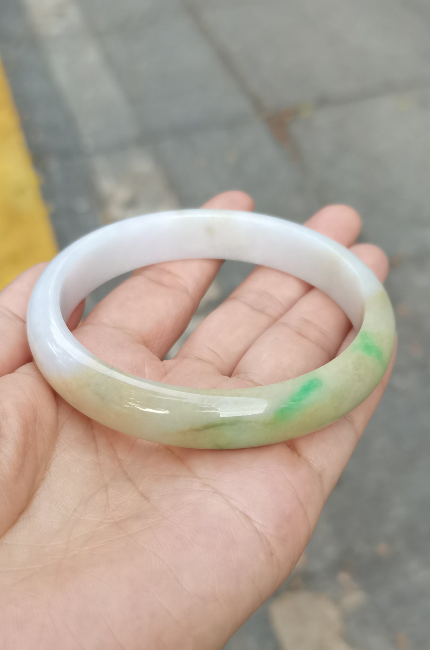 GUARDIAN | JAYDE Natural Grade-A Jadeite Bangle in Trio Colours (Green, White & Yellow) (64.1mm Half Round)