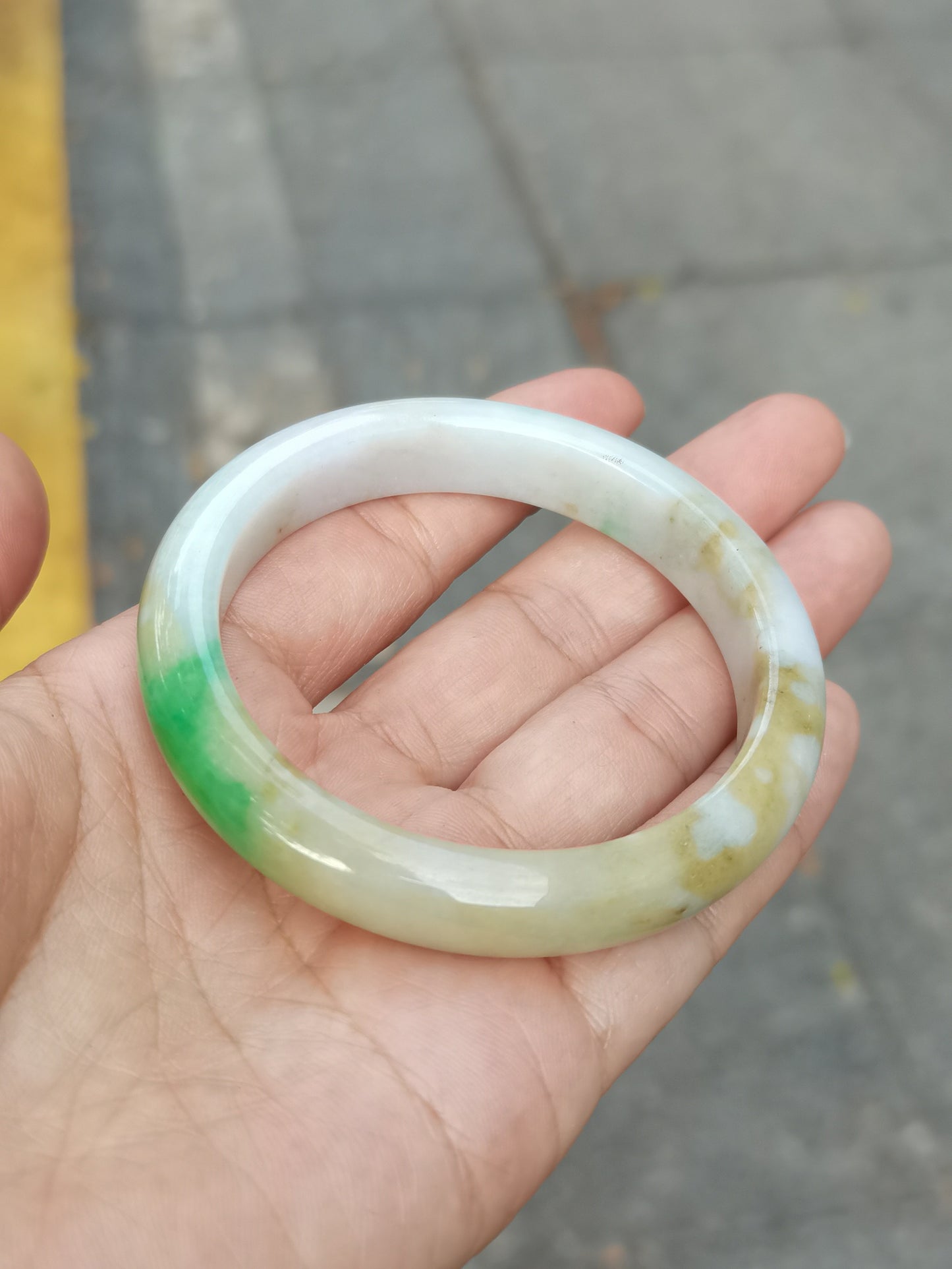 GUARDIAN | JAYDE Natural Grade-A Jadeite Bangle in Trio Colours (Green, White & Yellow) (54.1mm Half Round)