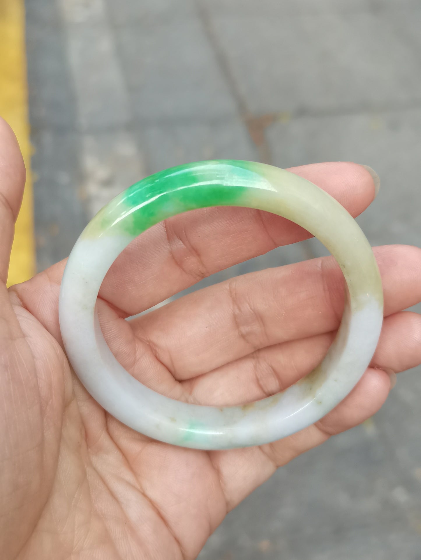 GUARDIAN | JAYDE Natural Grade-A Jadeite Bangle in Trio Colours (Green, White & Yellow) (54.1mm Half Round)
