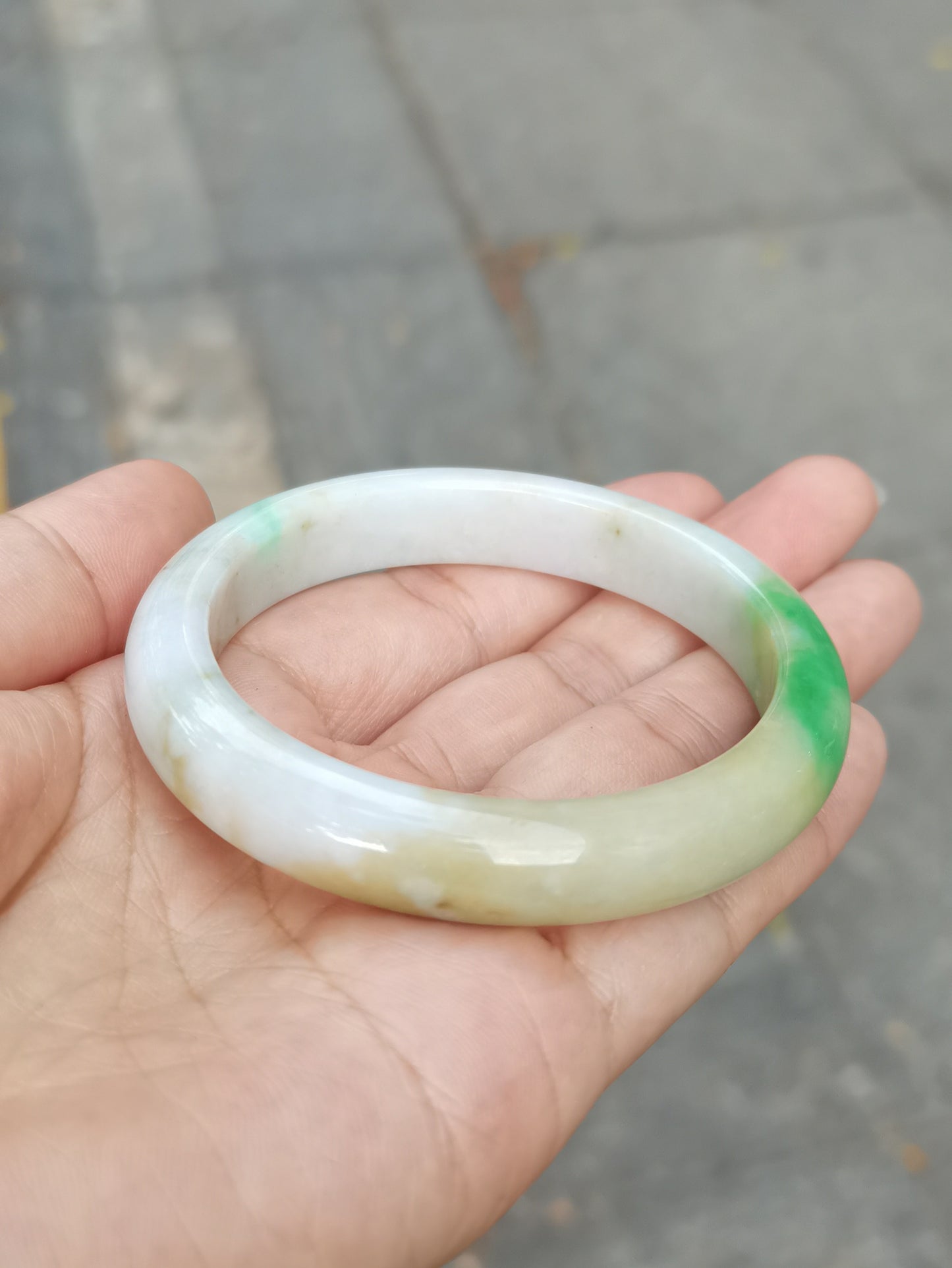 GUARDIAN | JAYDE Natural Grade-A Jadeite Bangle in Trio Colours (Green, White & Yellow) (54.1mm Half Round)