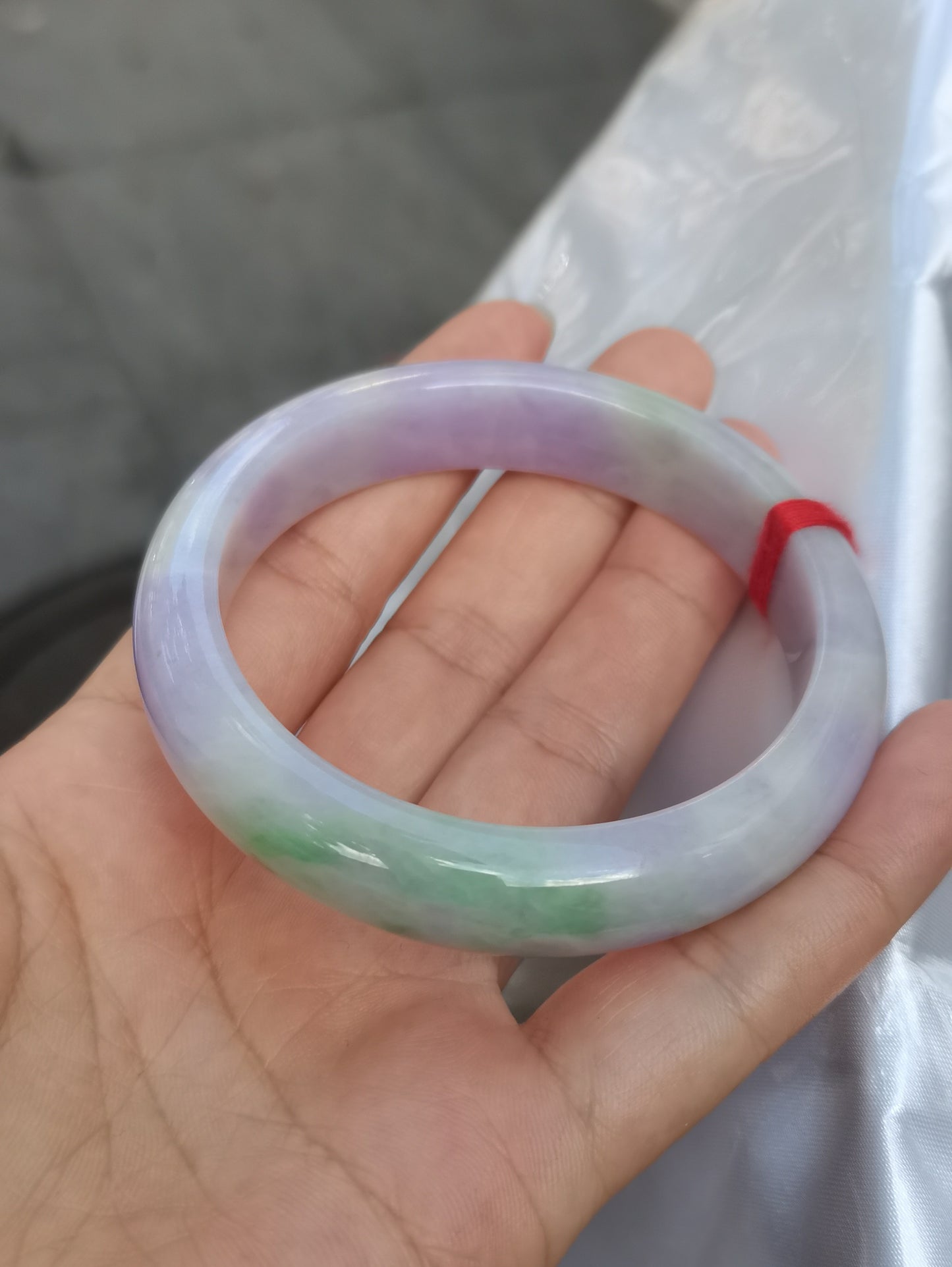 GUARDIAN | JAYDE Natural Grade-A Jadeite Bangle in Pastel Lavender Purple and Pastel Green (55.6mm Half Round)