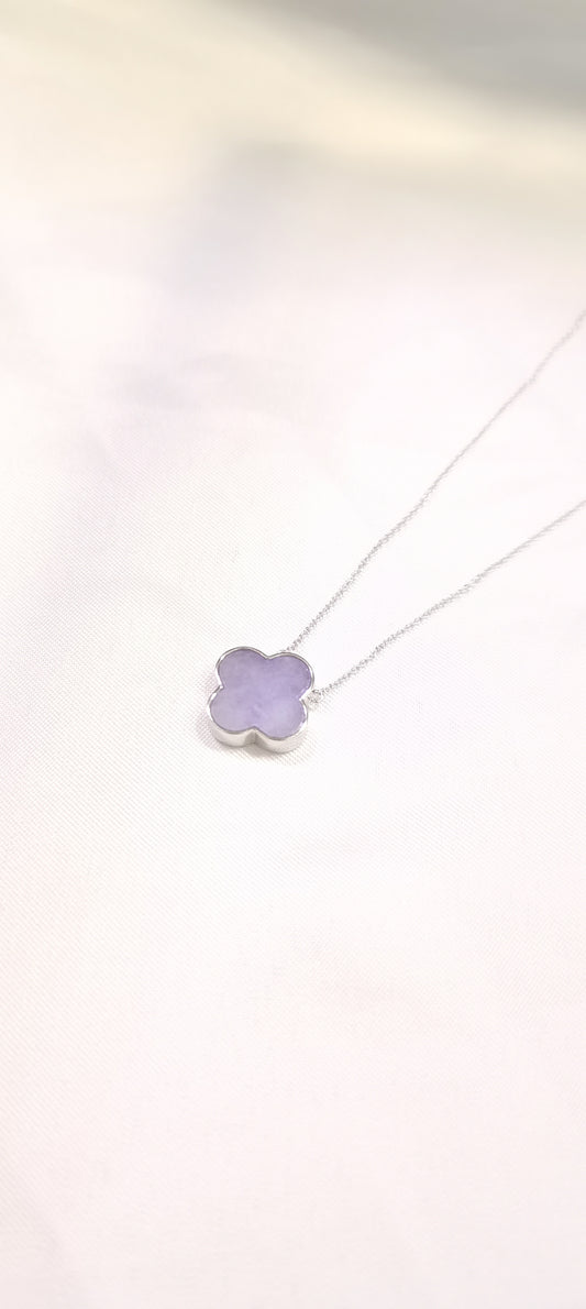 Nature | Serendipity Four Leaf Clover Jadeite Pendant in Dark Lavender Purple