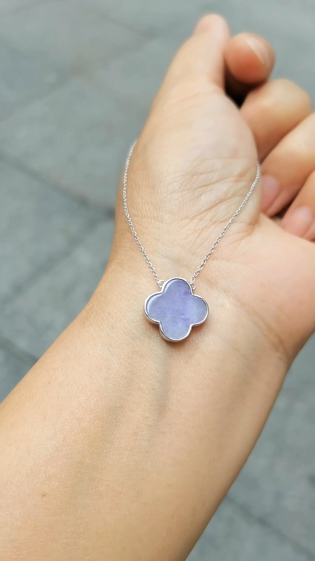 Nature | Serendipity Four Leaf Clover Jadeite Pendant in Dark Lavender Purple