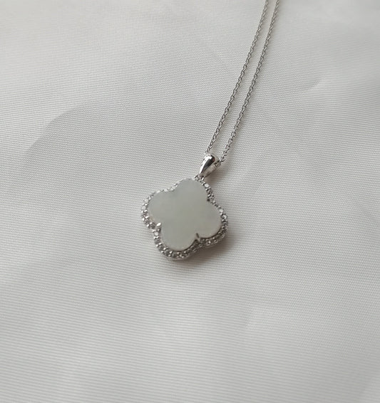 Nature | Serendipity Four Leaf Clover Jadeite Pendant in Dreamy White (Rhodium-plated Sterling Silver)