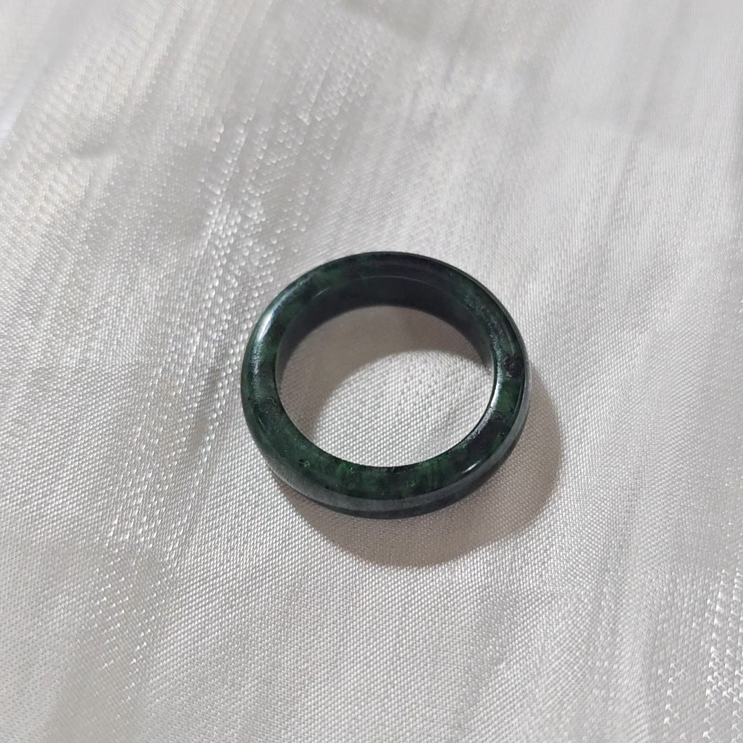 Yuan | Untreated Grade-A Jadeite Ring in Black Floral Green