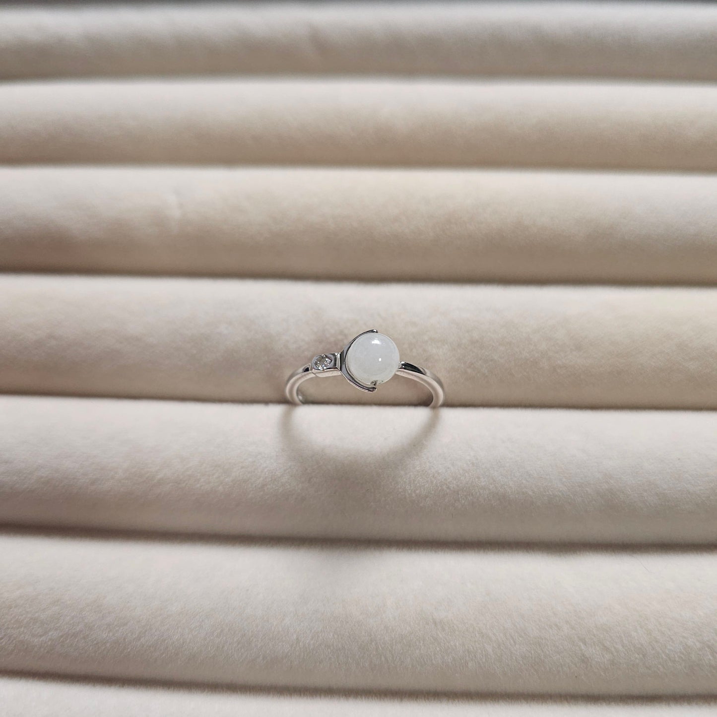 minimalistic modern simple white jadeite jade sterling silver palladium ring