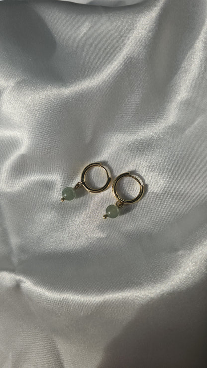 authentic minimalistic modern simple green jadeite jade sterling silver 14K gold vermeil huggie earrings