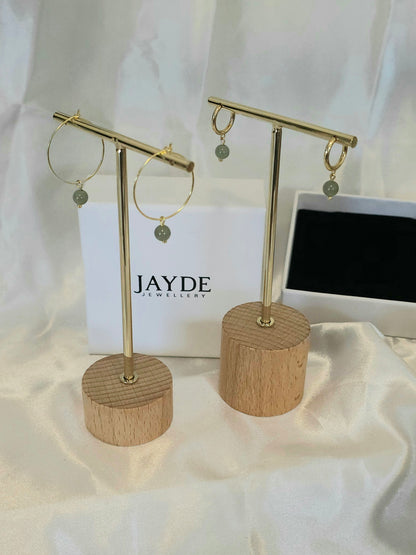 authentic minimalistic modern simple green jadeite jade sterling silver 14K gold vermeil hoop earrings