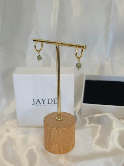 authentic minimalistic modern simple green jadeite jade sterling silver 14K gold vermeil huggie earrings