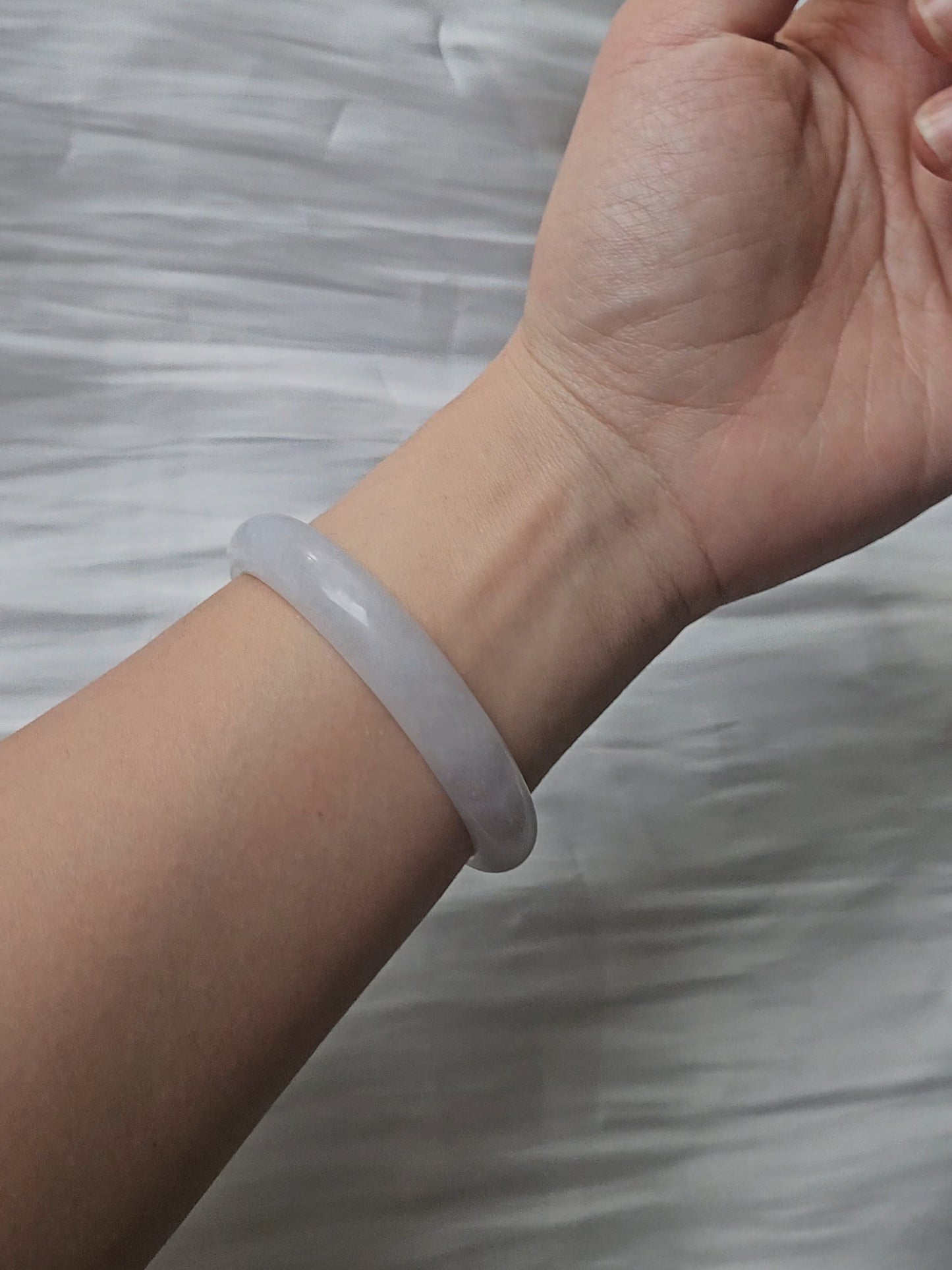 GUARDIAN | JAYDE Natural Grade-A Jadeite Bangle in Icy White (56.3mm Half Round)