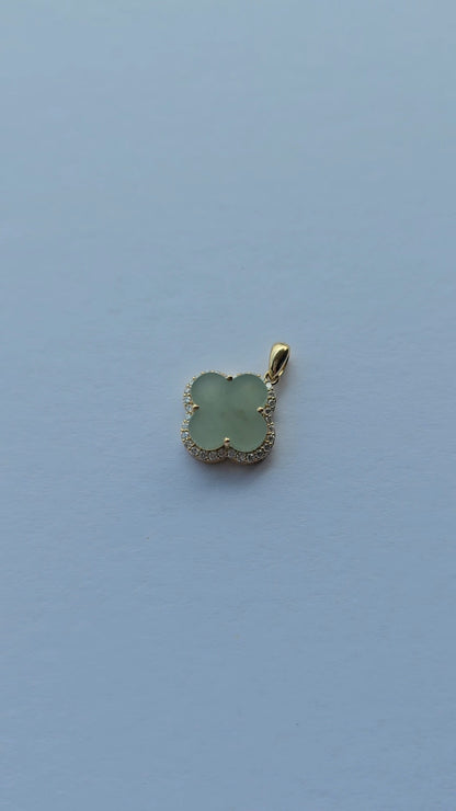 Nature | Serendipity Four Leaf Clover Jadeite Pendant in Light Aqua Green (18K Gold Vermeil)