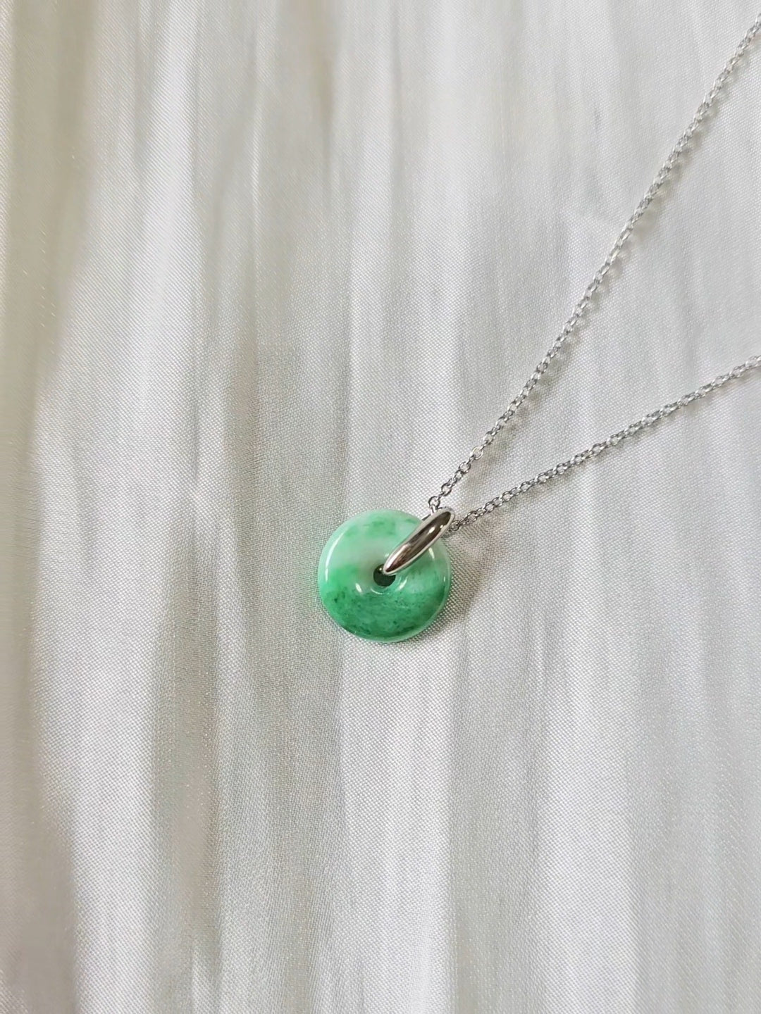 Guardian | Imperial Safekeeping 'Ping An' Jadeite Pendant in Deep Green (13mm, Rhodium-Plated)
