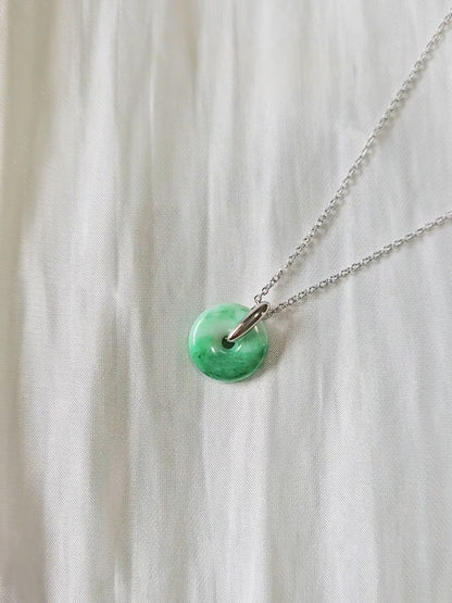 Guardian | Imperial Safekeeping 'Ping An' Jadeite Pendant in Deep Green (13mm, Rhodium-Plated)