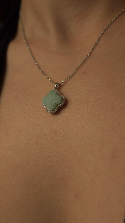Nature | Serendipity Four Leaf Clover Jadeite Pendant in Pastel Green