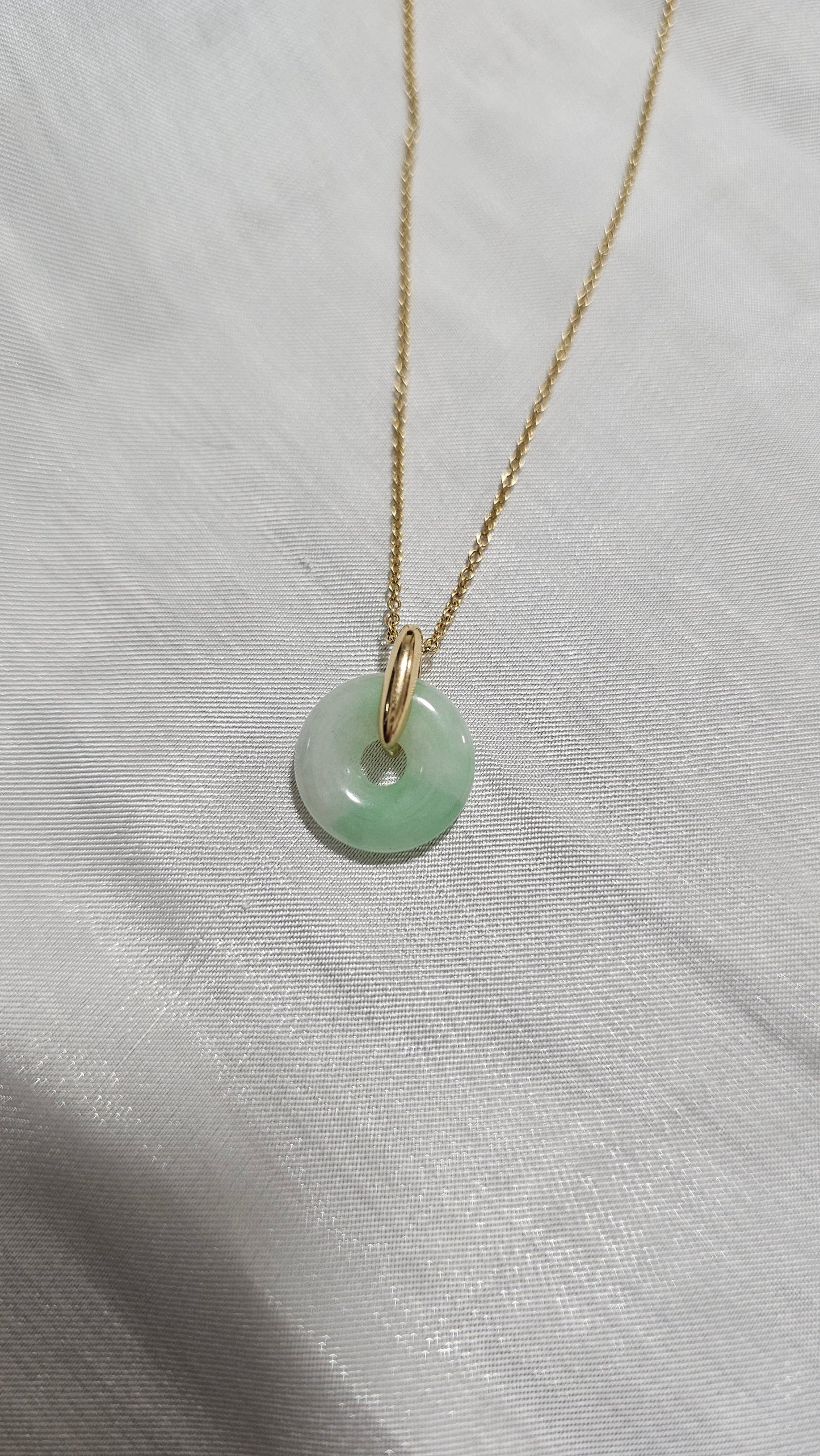 Guardian | Vintage Safekeeping 'Ping An' Jadeite Pendant in Pastel Green (13mm, 18K Gold Vermeil/Solid Gold)
