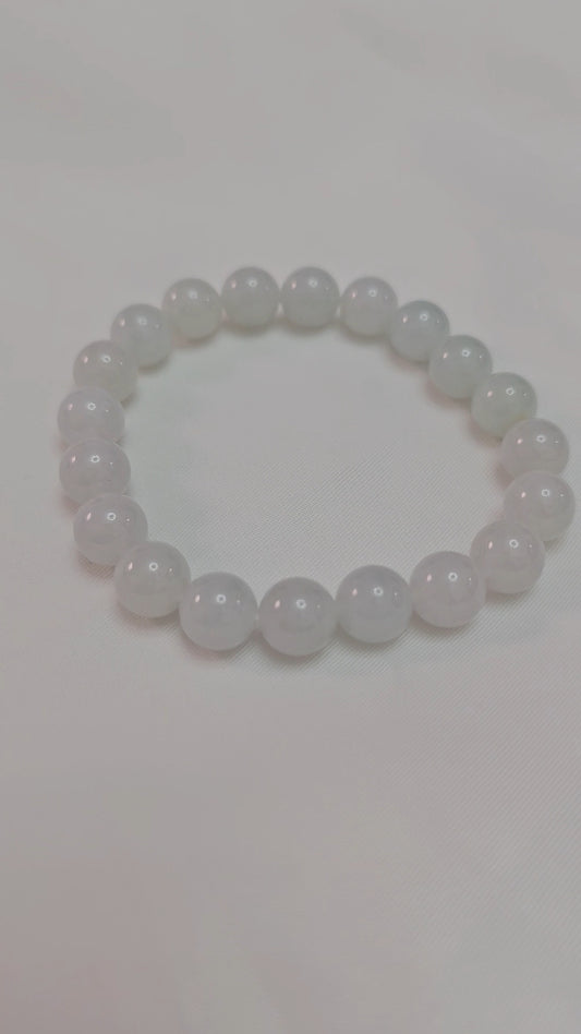 Yuan | Jadeite Bead Bracelet in Icy White (8-9mm)