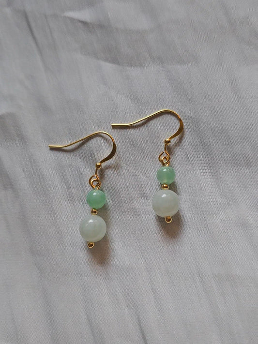 Yuan | Fairy Jadeite Drop Earrings in Misty Sage Green and Apple Green