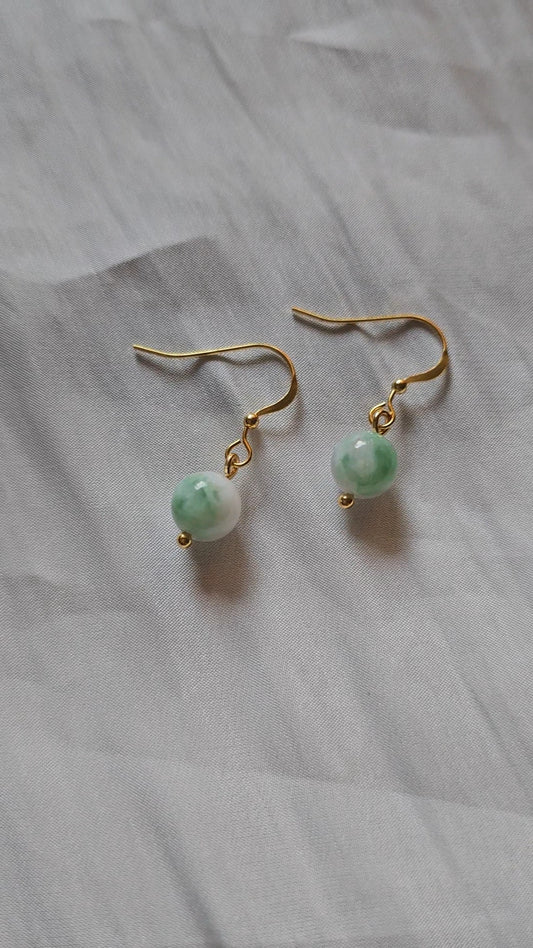 Yuan | Jadeite Drop Earrings in Pastel Green and White