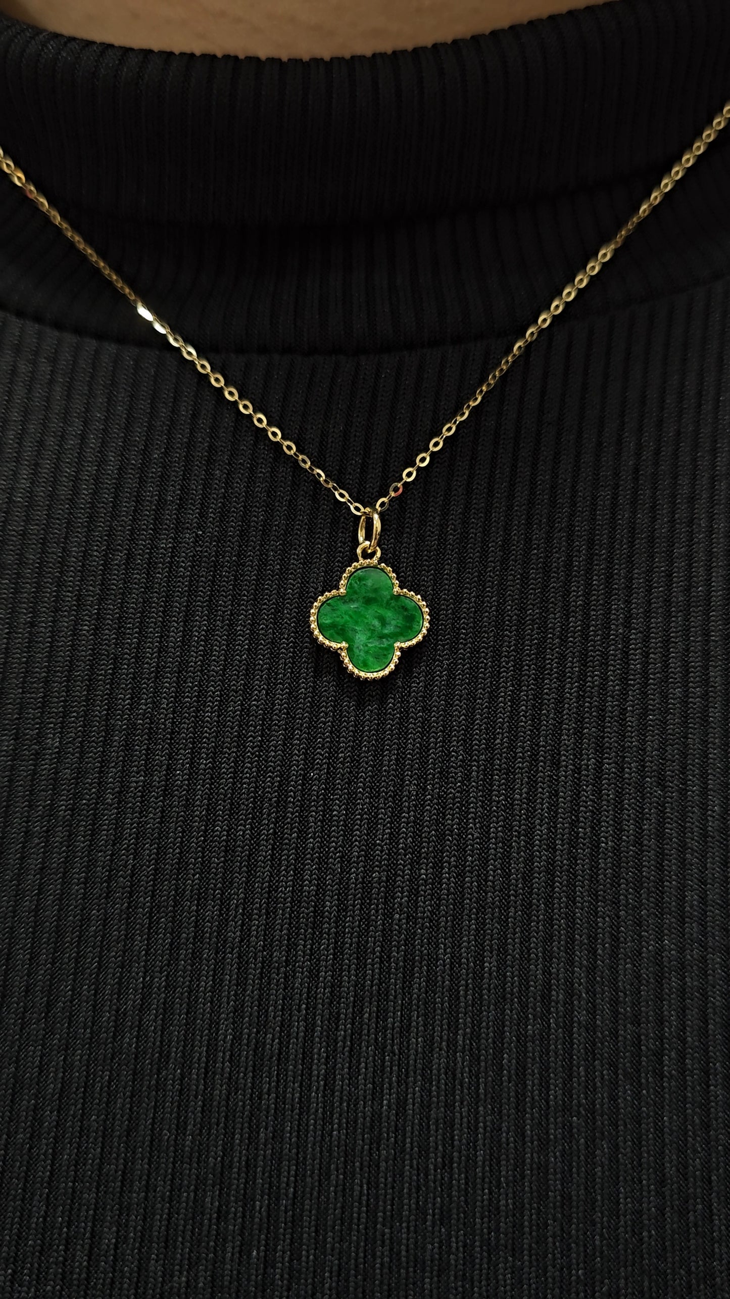 Nature | Serendipity Four Leaf Clover Jadeite Pendant in Deep Floral Green (18ct yellow gold)