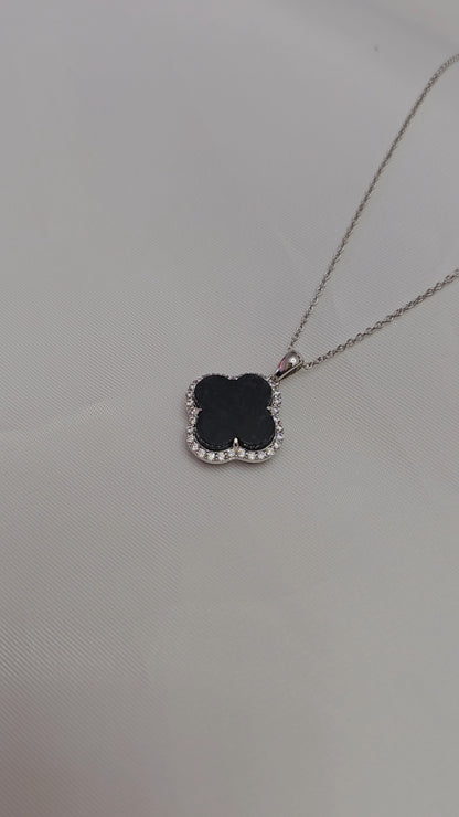 Nature | Serendipity Four Leaf Clover Jadeite Pendant in Mysterious Black (Rhodium-plated Sterling Silver)