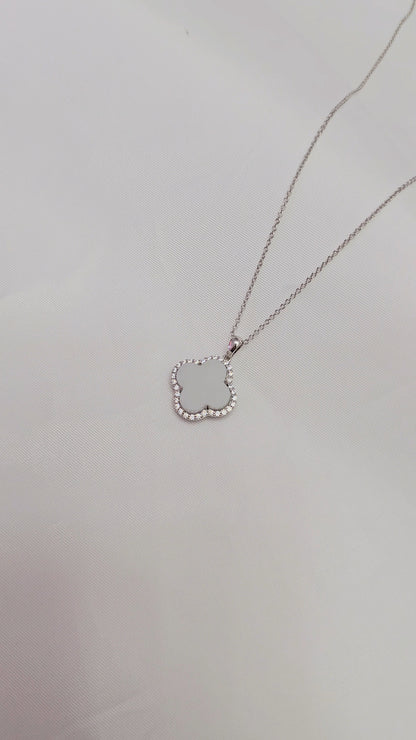 Nature | Serendipity Four Leaf Clover Jadeite Pendant in Dreamy White (Rhodium-plated Sterling Silver)