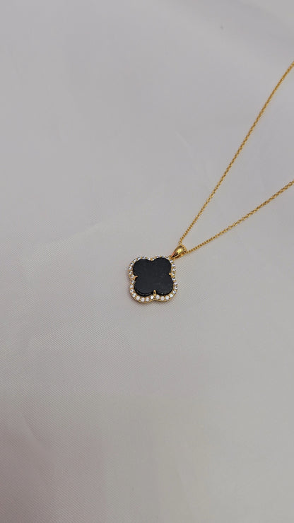 Nature | Serendipity Four Leaf Clover Jadeite Pendant in Mysterious Black (18K Gold Vermeil)