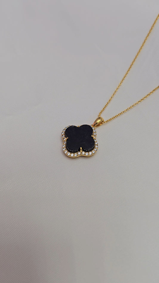 Nature | Serendipity Four Leaf Clover Jadeite Pendant in Mysterious Black (18K Gold Vermeil)