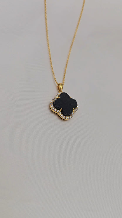 Nature | Serendipity Four Leaf Clover Jadeite Pendant in Mysterious Black (18K Gold Vermeil)