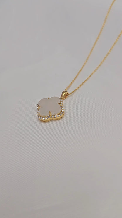 Nature | Serendipity Four Leaf Clover Jadeite Pendant in Dreamy White (18K Gold Vermeil)