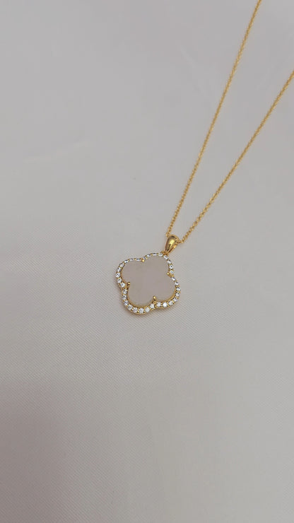 Nature | Serendipity Four Leaf Clover Jadeite Pendant in Dreamy White (18K Gold Vermeil)