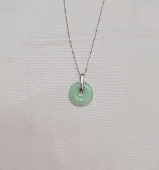 Guardian | Vintage Safekeeping 'Ping An' Jadeite Pendant in Pastel Green (13mm, Rhodium-Plated Sterling Silver)