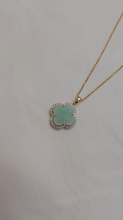 Nature | Serendipity Four Leaf Clover Jadeite Pendant in Pastel Green