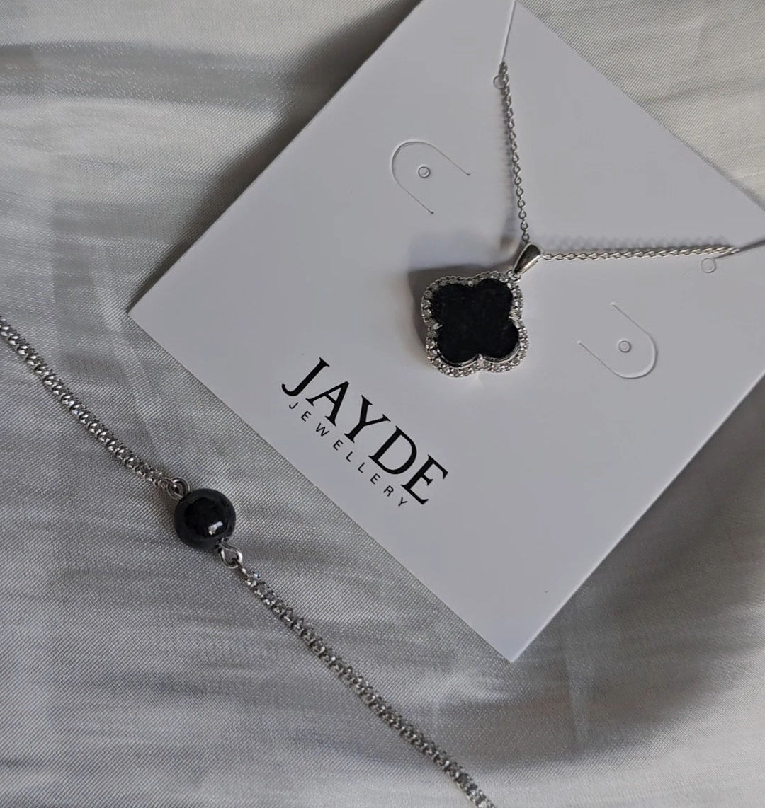 Nature | Serendipity Clover Gift Set (Mysterious Black Jade, Sterling Silver)