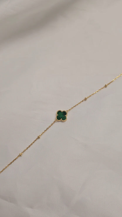 Nature | Serendipity Four Leaf Clover Jadeite Bracelet in Deep Floral Green (18ct yellow gold)